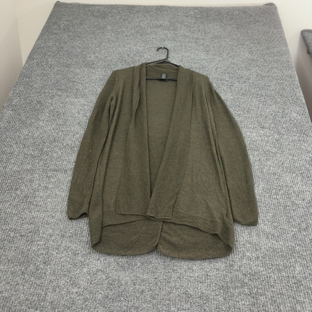 Adrienne Vittadini Cardigan Womens S Olive Merino Wool Open Front Minimalist